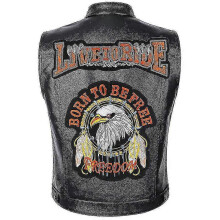 (L, STYLE 2) Leather Men Motorcycle Classic Retro Eagle Embroidery Vest