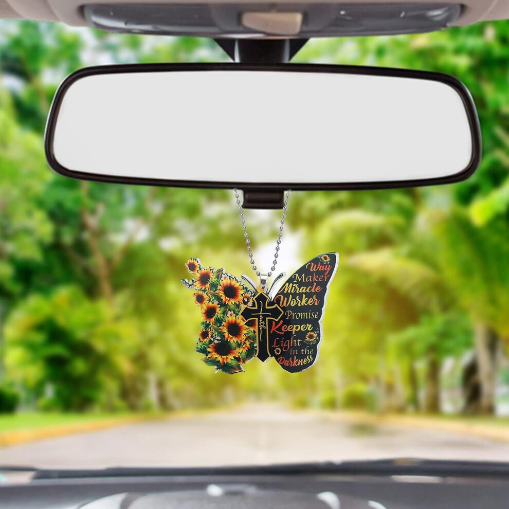 (As Show, One Size) Car Rearview Mirror Accessories, Butterfly Jesus Cross Christian God Lover Christmas Tree Ornament Decorative Hanging Indoor Rearv Purple 5063855006219