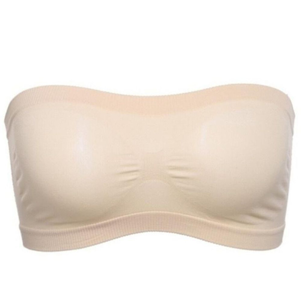 (beige, XL) Women&apos;s Tube Top Strapless Bandeau Bra Underwear Women Bralette Seamless Strapless Tops Hollow Wrapped Chest Bras