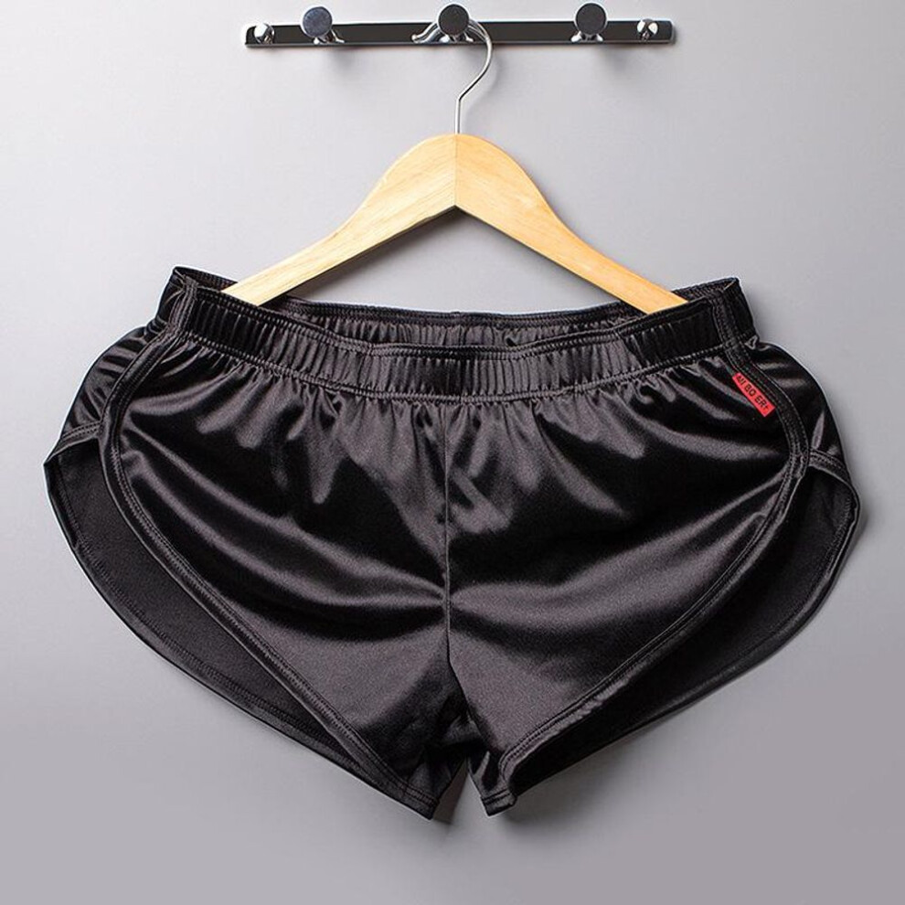 (black, 3X) Men Sexy Satin Pajamas Silk Sleepwear Boxer Trunks Boxer Briefs Sleep Bottoms Solid Color