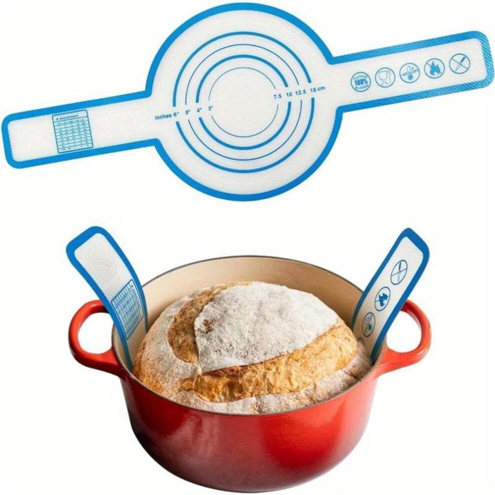 (blue) Silicone Baking Mat for Dutch Oven, Silicone Bread Sling with Long Handles Reusable Sourdough Bread Baking Supplies