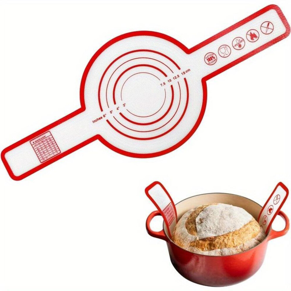 (red) Silicone Baking Mat for Dutch Oven, Silicone Bread Sling with Long Handles Reusable Sourdough Bread Baking Supplies