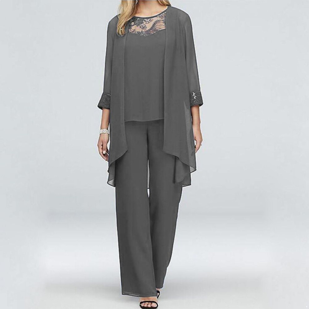 (gray, 5XL) Mother of The Bride Pant Suits 3Pcs Women Wedding Formal Outfit Set Chiffon Evening Gown Plus Size-image-OPC-PG85FC5-NEW