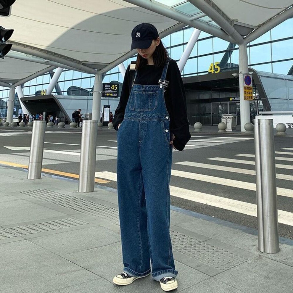 (blue, M) Autumn New Korean Loose Denim Overalls Women&apos;s Summer Jumpsuit High Waist Wide Leg Pants Trousers Spring Fashion Pants