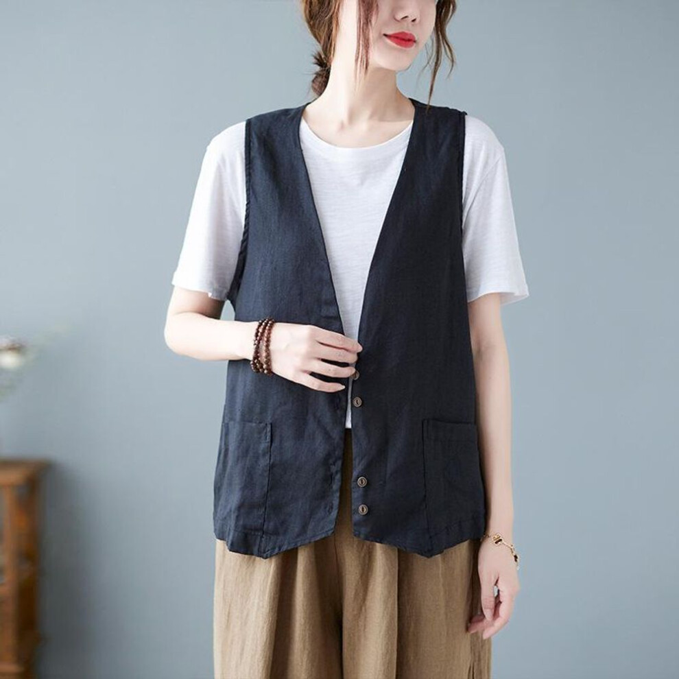 (black, M) Summer Short Sleeveless Vest Women&apos;s Vest with Casual Loose Women&apos;s Vest Jacket