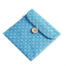 (As show, One size) Women Girls Linen Sanitary Napkins Organizer Polka Dot Menstrual Pouch Holder Case Secret Pouch (Blue)
