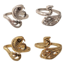 (As show, One size) 4 Pcs Couples Ornament Yarn Knitting Tools Sliding Ring Crochet Retro Finger Ring Adjustable Knitting Ring Peacock Braided Ring