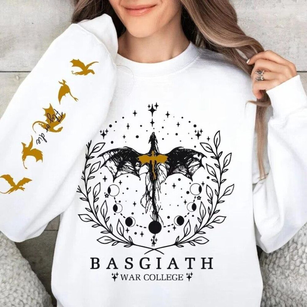 (white, XL) Fourth Wing Sweatshirt Basgiath War College Sweatshirt Women Graphic Hoodies Riders Quadrant Fantasy Reader Bookish Pullover Top