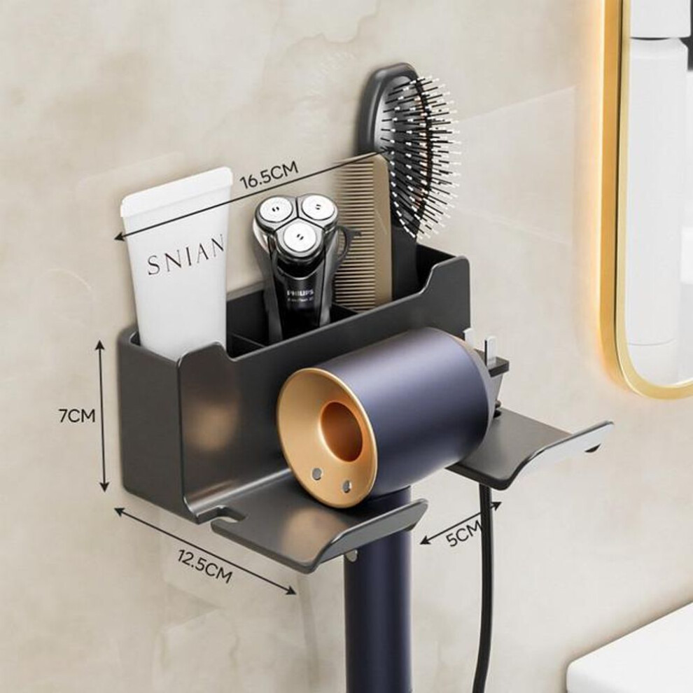 (grey) Wall Mounted Hair Dryer Holder For Dyson Bathroom Shelf without Drilling Plastic Hair dryer stand Bathroom Organizer