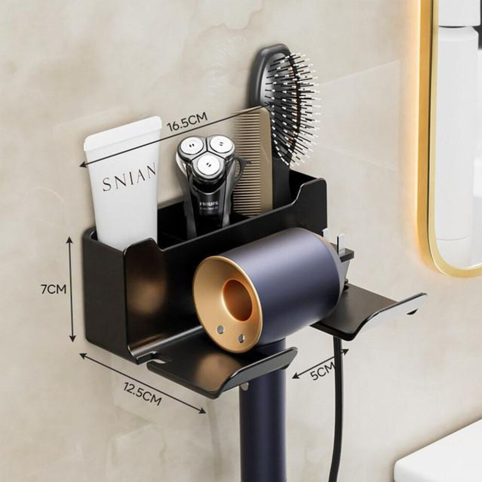 (black) Wall Mounted Hair Dryer Holder For Dyson Bathroom Shelf Without Drilling Plastic Hair Dryer Stand Bathroom Organizer