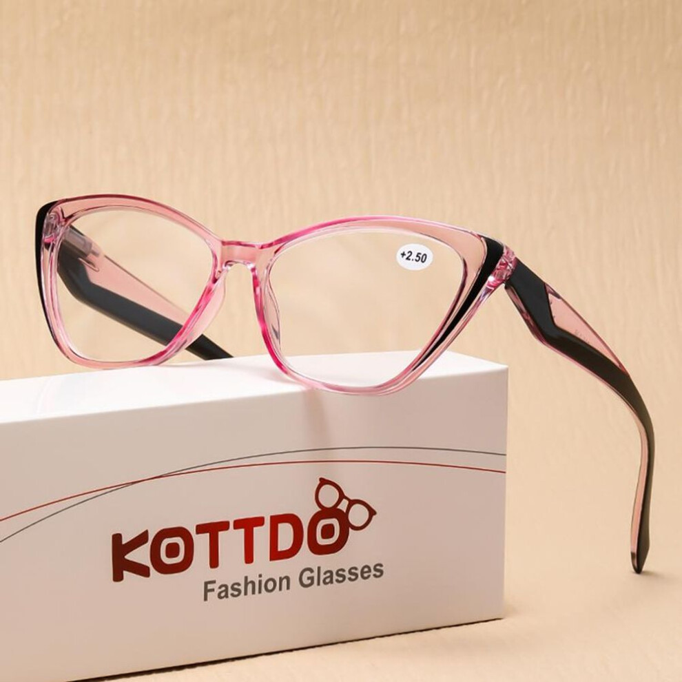 (pink, +2.5) Cat Eye Reading Glasses Women Fashion Presbyopia Glasses