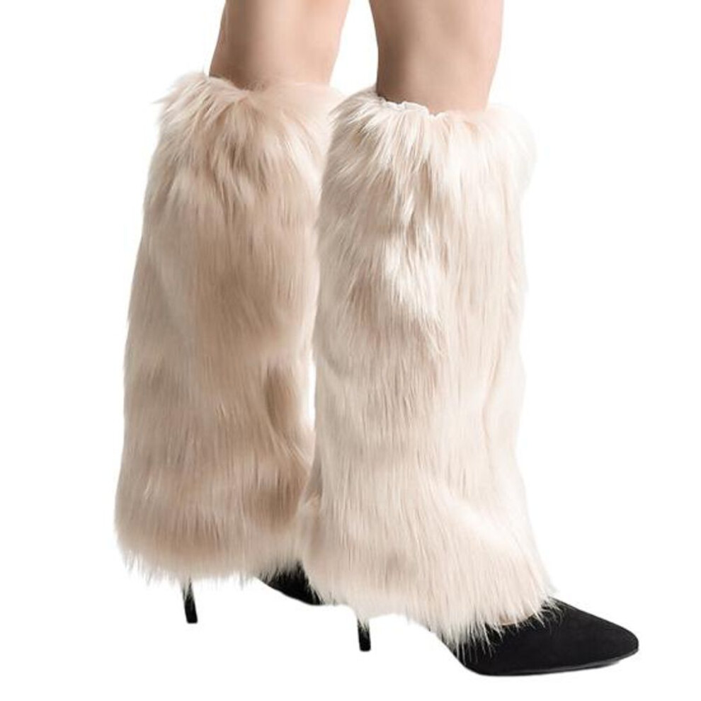 (apricot, 40cm) 1 Pair Faux Fur Leg Warmers For Women Girls Plush Soft Boot Cuff Sleeves Fluffy Furry Leg Sleeve For Winter Warmth