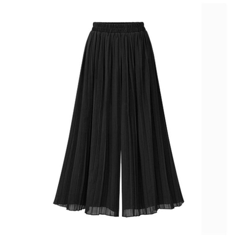 (black, 4XL) Chiffon Women Wide Pants Pleated Beach Culottes Loose Cropped Pants High Waist Thin Wide-leg Trousers