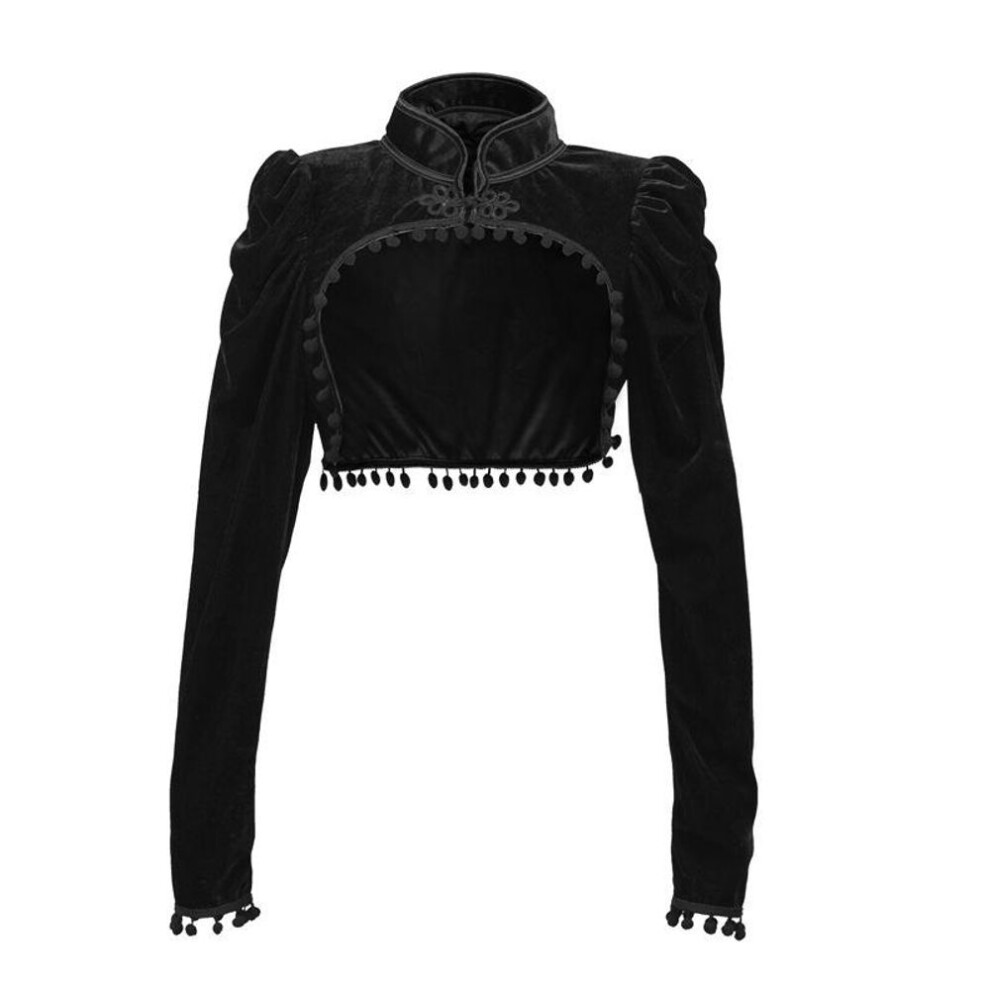 (black, XXL) Black Velvet Short Steampunk Crop Jacket Stand Long Sleeve Autumn Women Gothic Bolero Victorian Coat Vintage Corset Accessories