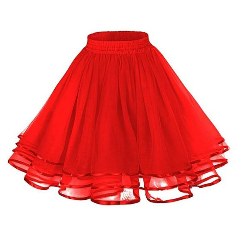 (red) Mesh Tulle Skirt with Elastic Waistband Solid Color Three-Layered Princess Skirt Cosplay Weddings Parties Knee-Length Skirt