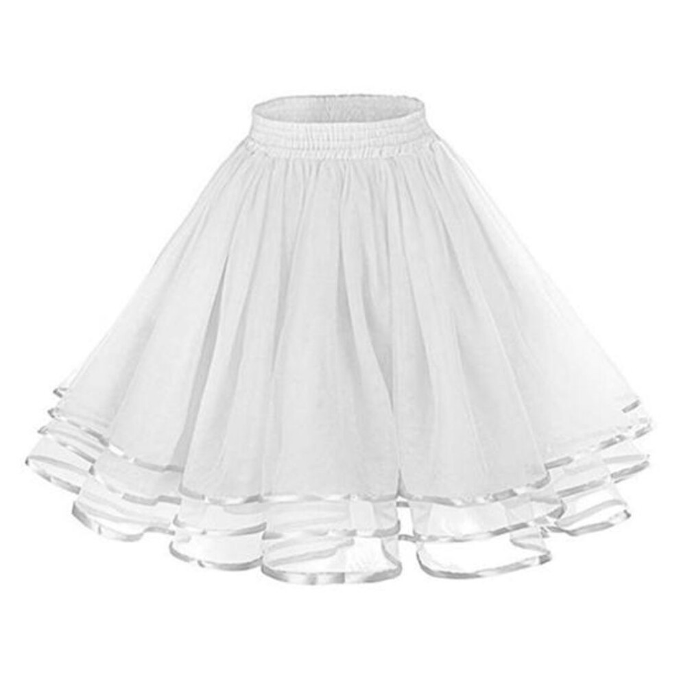 (white) Mesh Tulle Skirt with Elastic Waistband Solid Color Three-Layered Princess Skirt Cosplay Weddings Parties Knee-Length Skirt