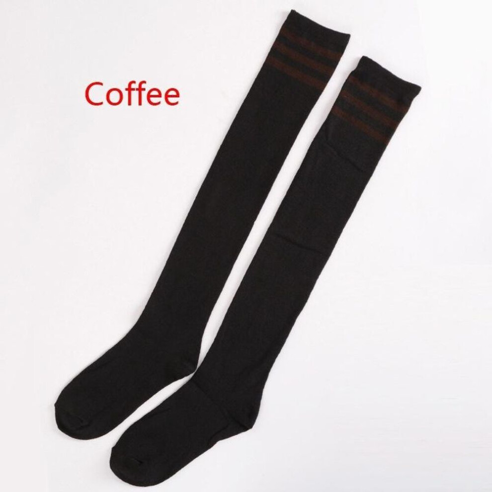 (coffee) Women Girls Sexy Fashion Stripe Cotton Over Knee Socks Thigh High Stockings Long Socks