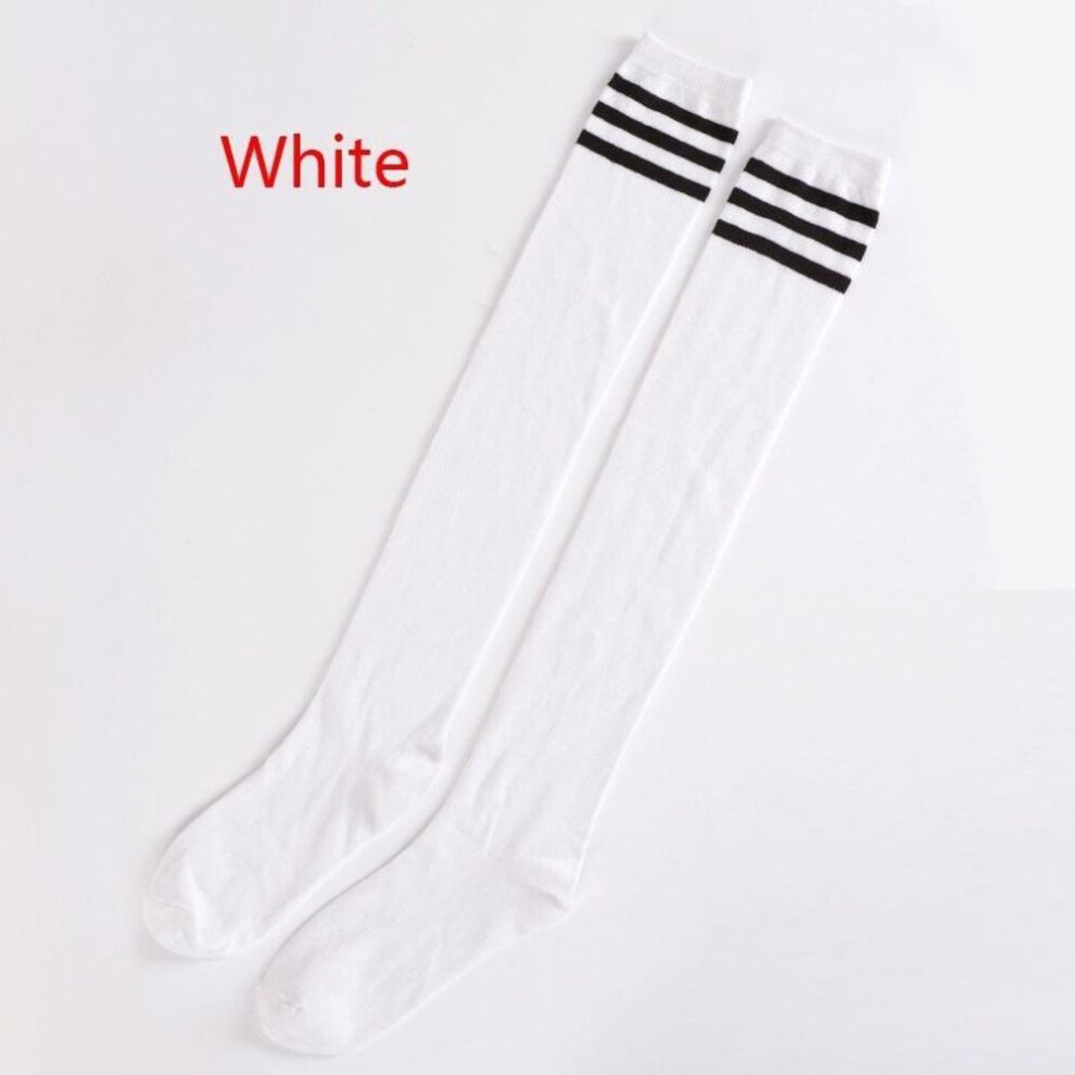 (white) Women Girls Sexy Fashion Stripe Cotton Over Knee Socks Thigh High Stockings Long Socks