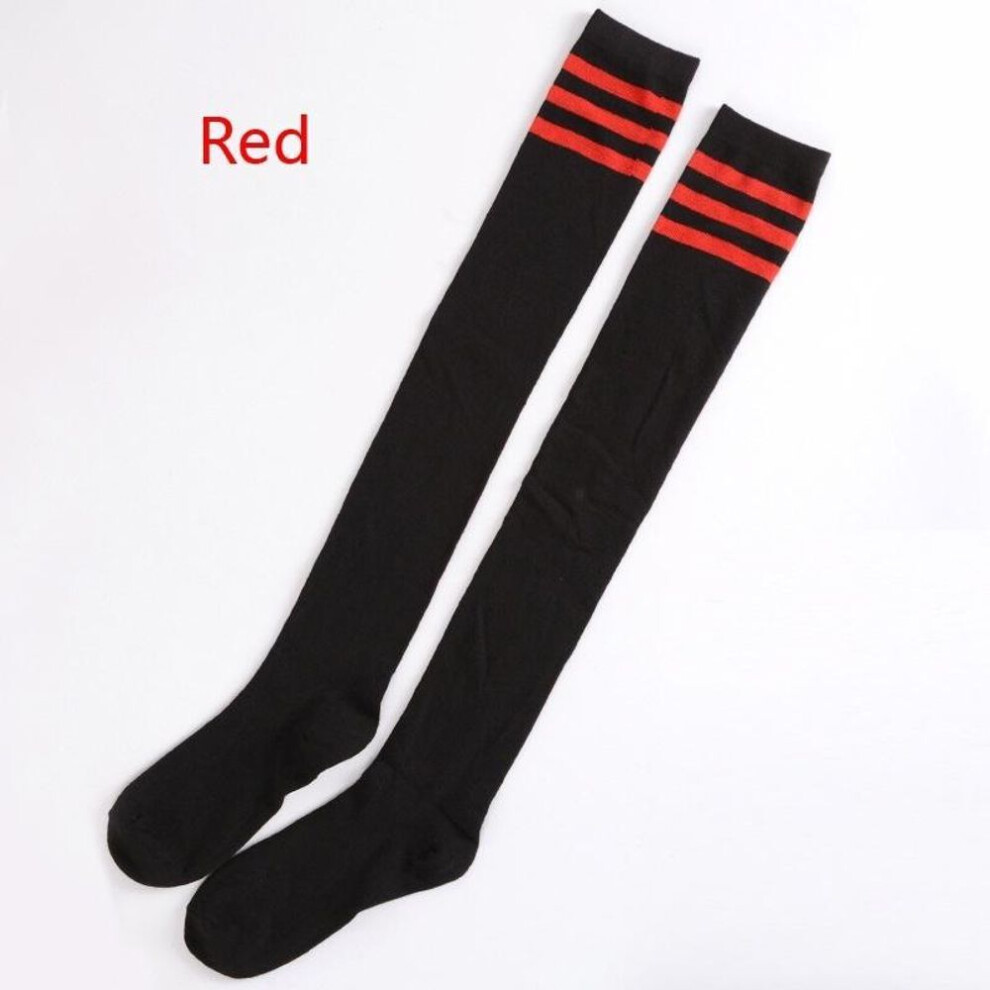 (red) Women Girls Sexy Fashion Stripe Cotton Over Knee Socks Thigh High Stockings Long Socks