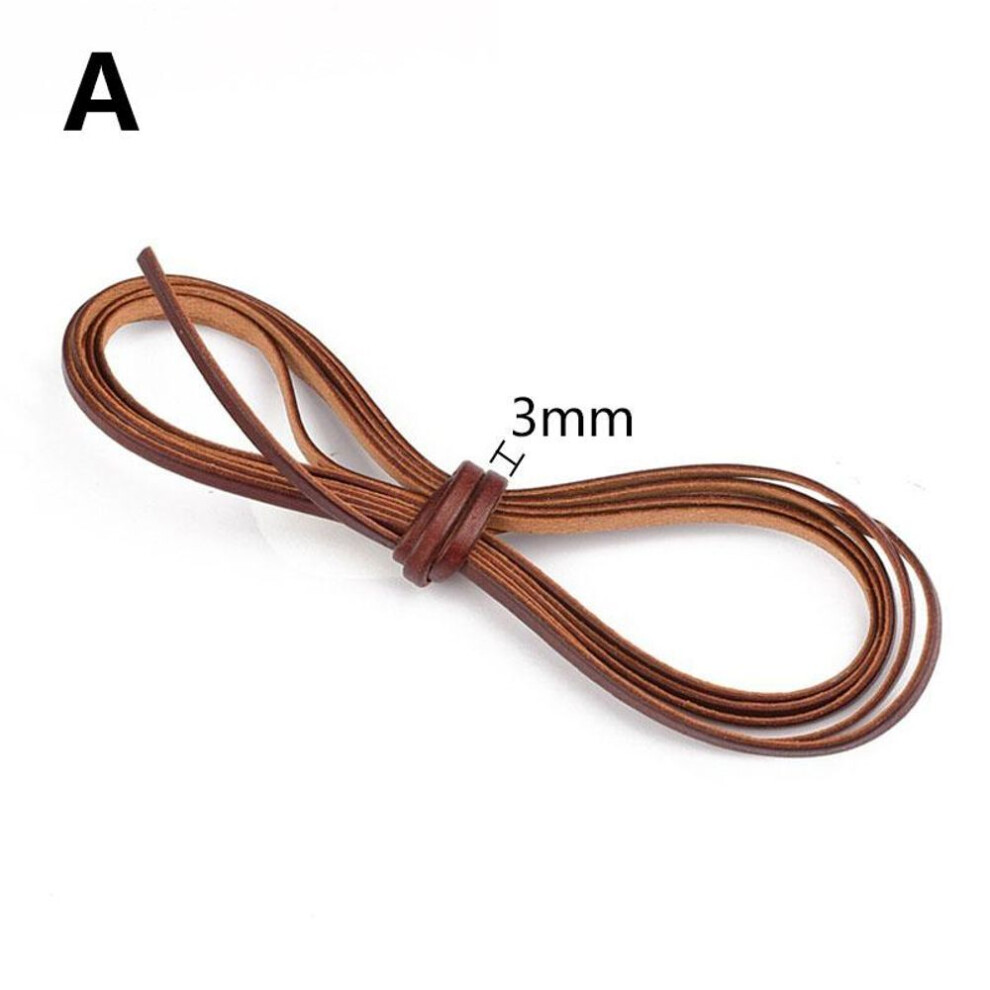 (coffee, 3mm) Vintage Genuine Cowhide Leather Cord Strip Flat Rope Diy Leather Craft Jewelry Bag 1 Meters Leathercraft