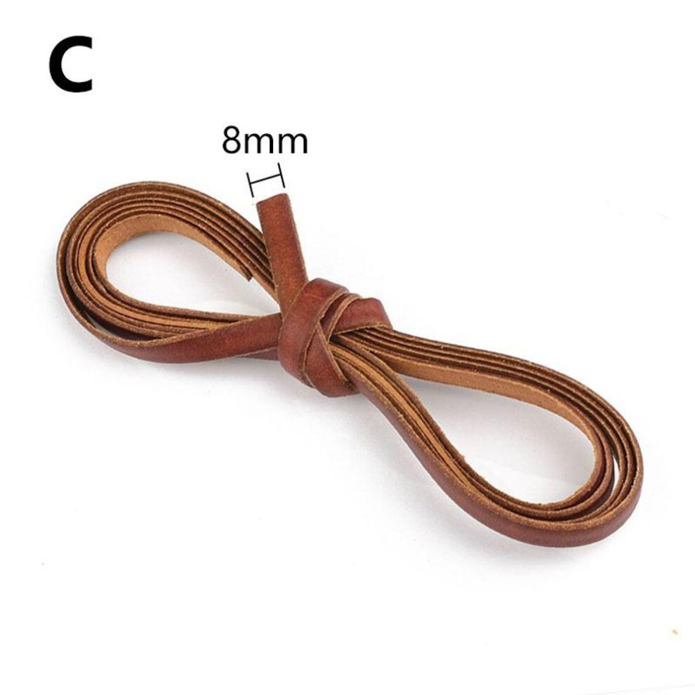 (coffee, 8mm) Vintage Genuine Cowhide Leather Cord Strip Flat Rope Diy Leather Craft Jewelry Bag 1 Meters Leathercraft