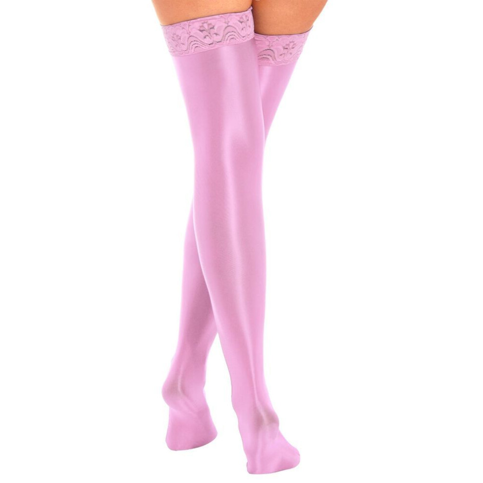 (pink, One Size) Women Lace Top Stay Up Thigh High Stockings Valentine&apos;s Day Over The Knee Socks