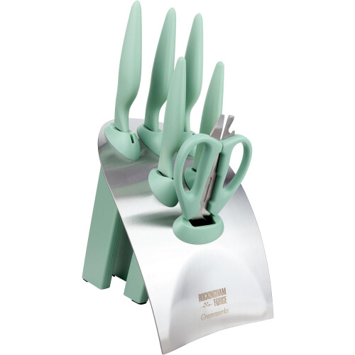 Rockingham Forge Greenworks 7 Piece Knife Block Set Green