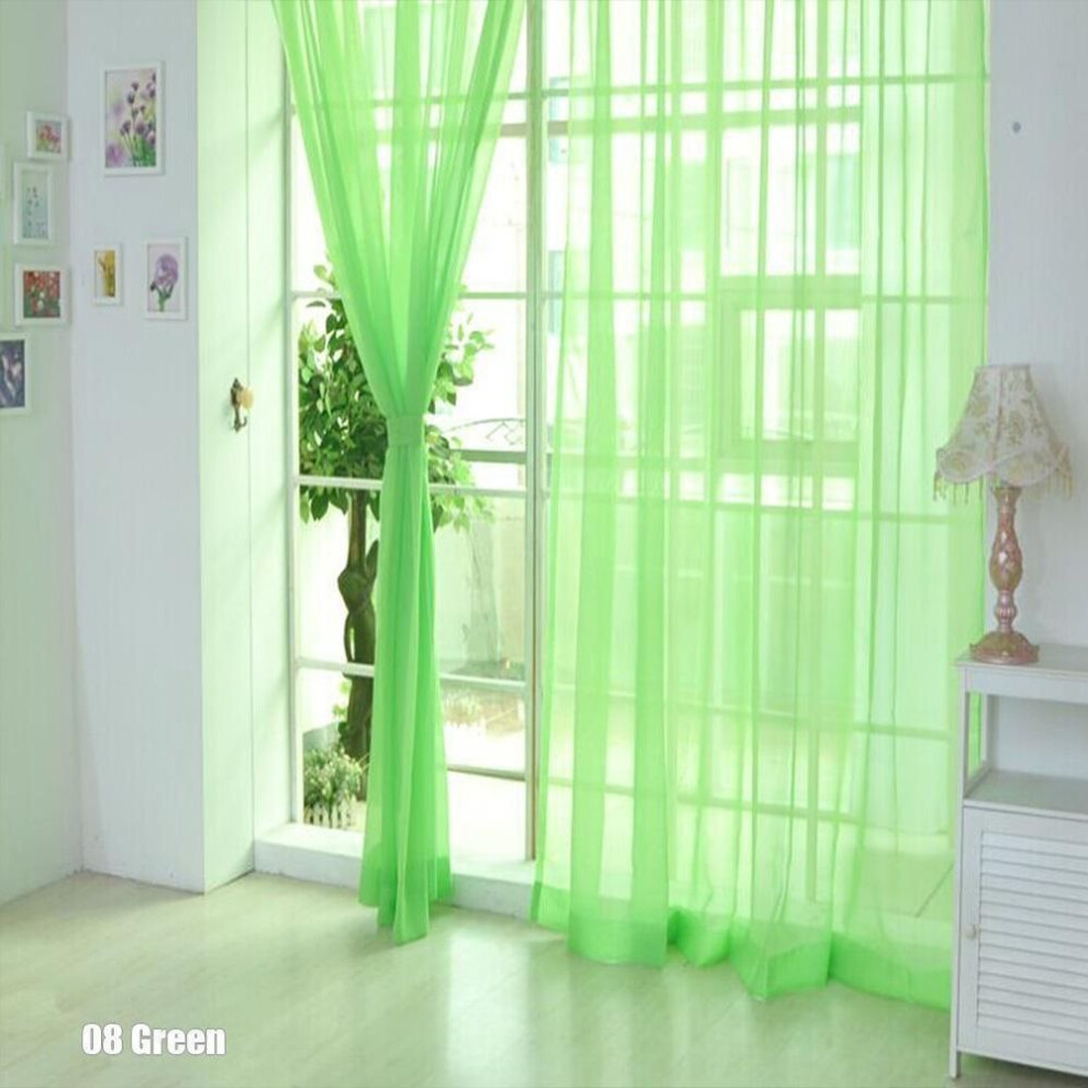 (green) 100*200cm Home Decor Candy Color Window Screens Living Room Bedroom Blackout Transparent Gauze Tulle Princess Style Drape Panel Sheer Scarf Divider