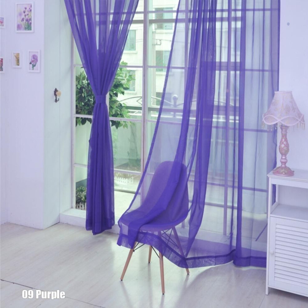 (purple) 100*200cm Home Decor Candy Color Window Screens Living Room Bedroom Blackout Transparent Gauze Tulle Princess Style Drape Panel Sheer Scarf Divider