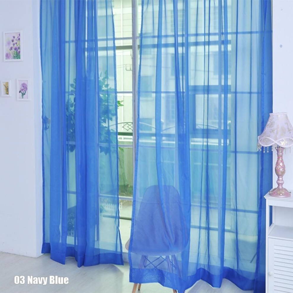 (blue) 100*200cm Home Decor Candy Color Window Screens Living Room Bedroom Blackout Transparent Gauze Tulle Princess Style Drape Panel Sheer Scarf Divider