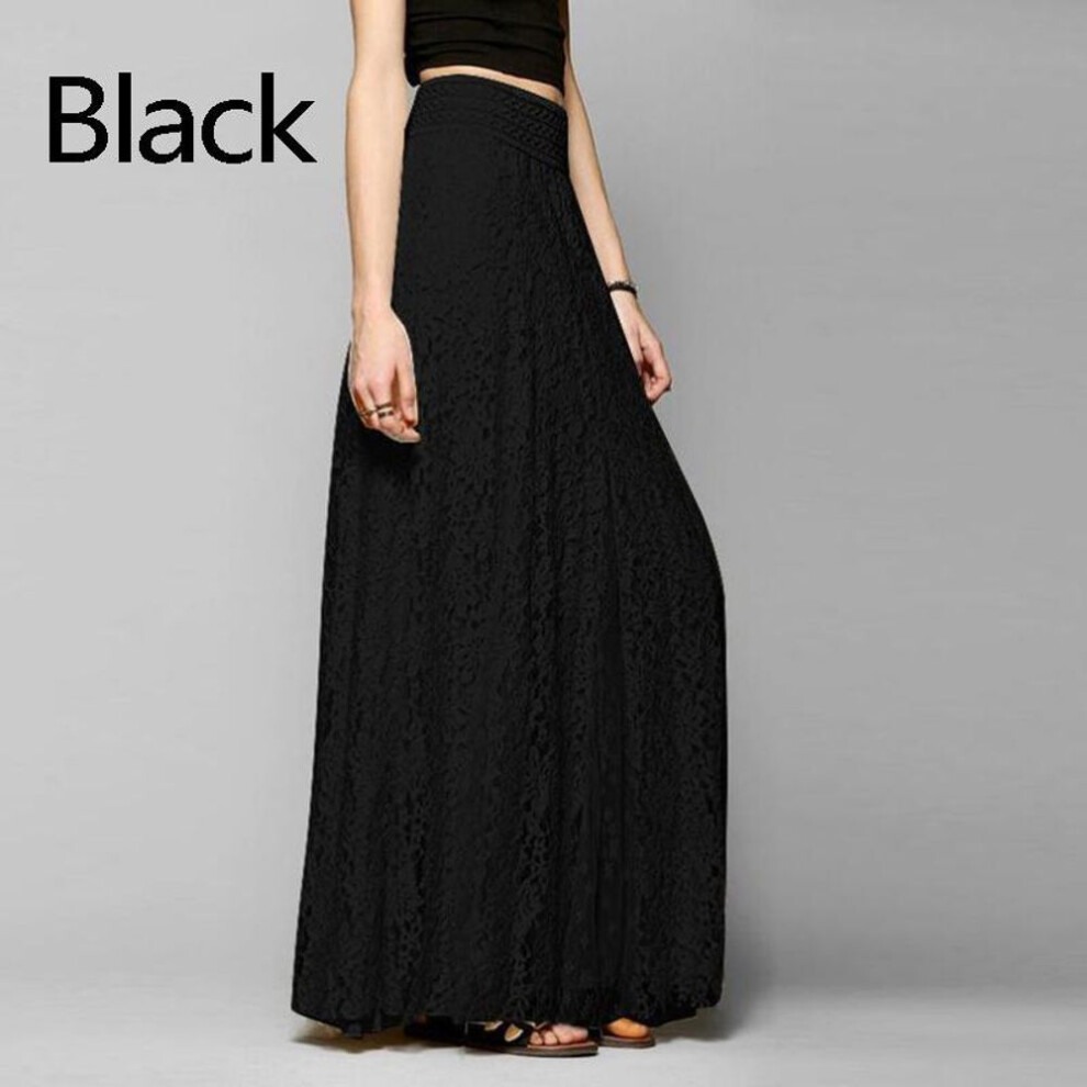 (black, M) Women Dress Maxi Long Lace Full Boho Skirt Pleated Beach Tulle Elegant S-xl
