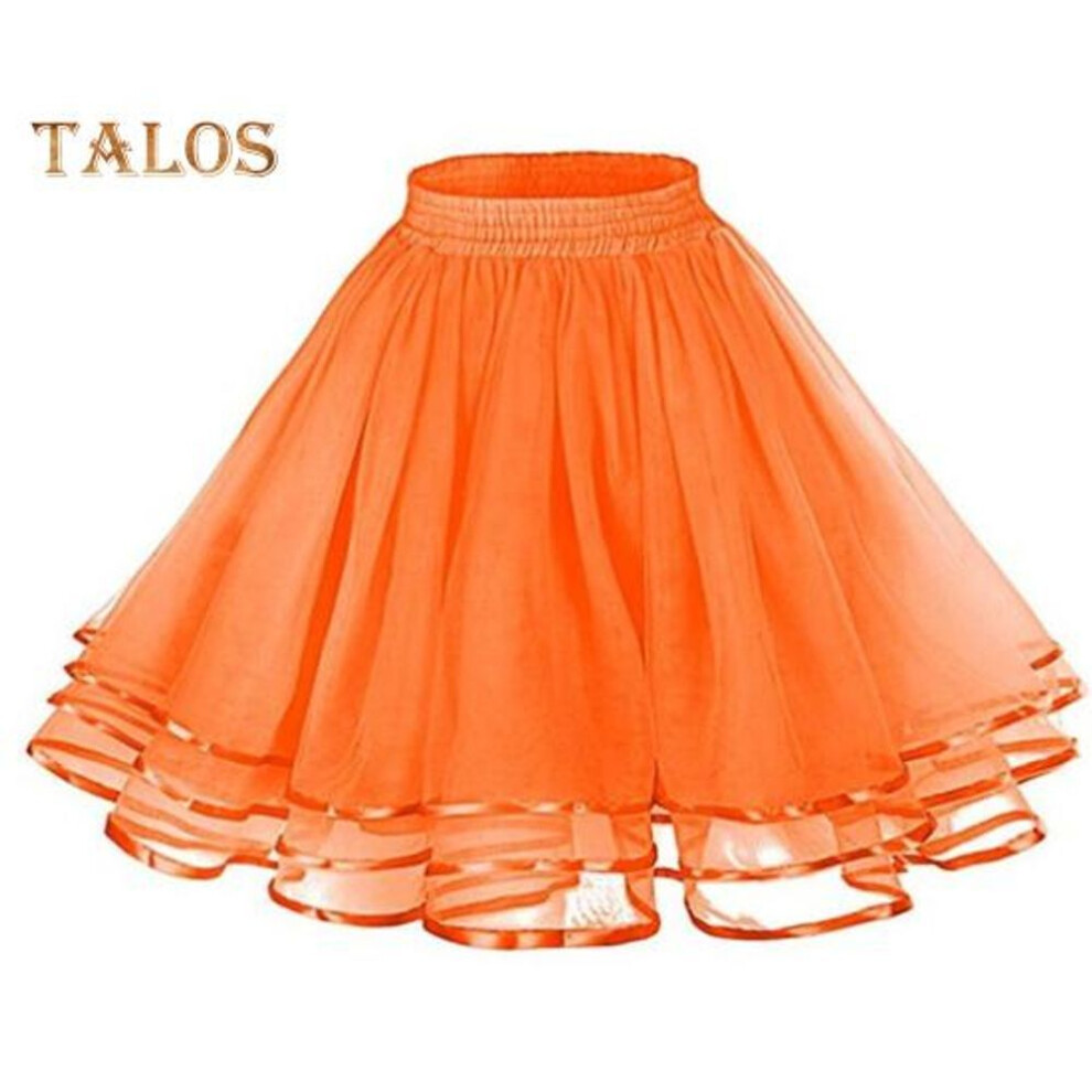 (orange) Mesh Tulle Skirt With Elastic Waistband Solid Color Three-layered Princess Skirt Cosplay Weddings Parties Knee-length Skirt