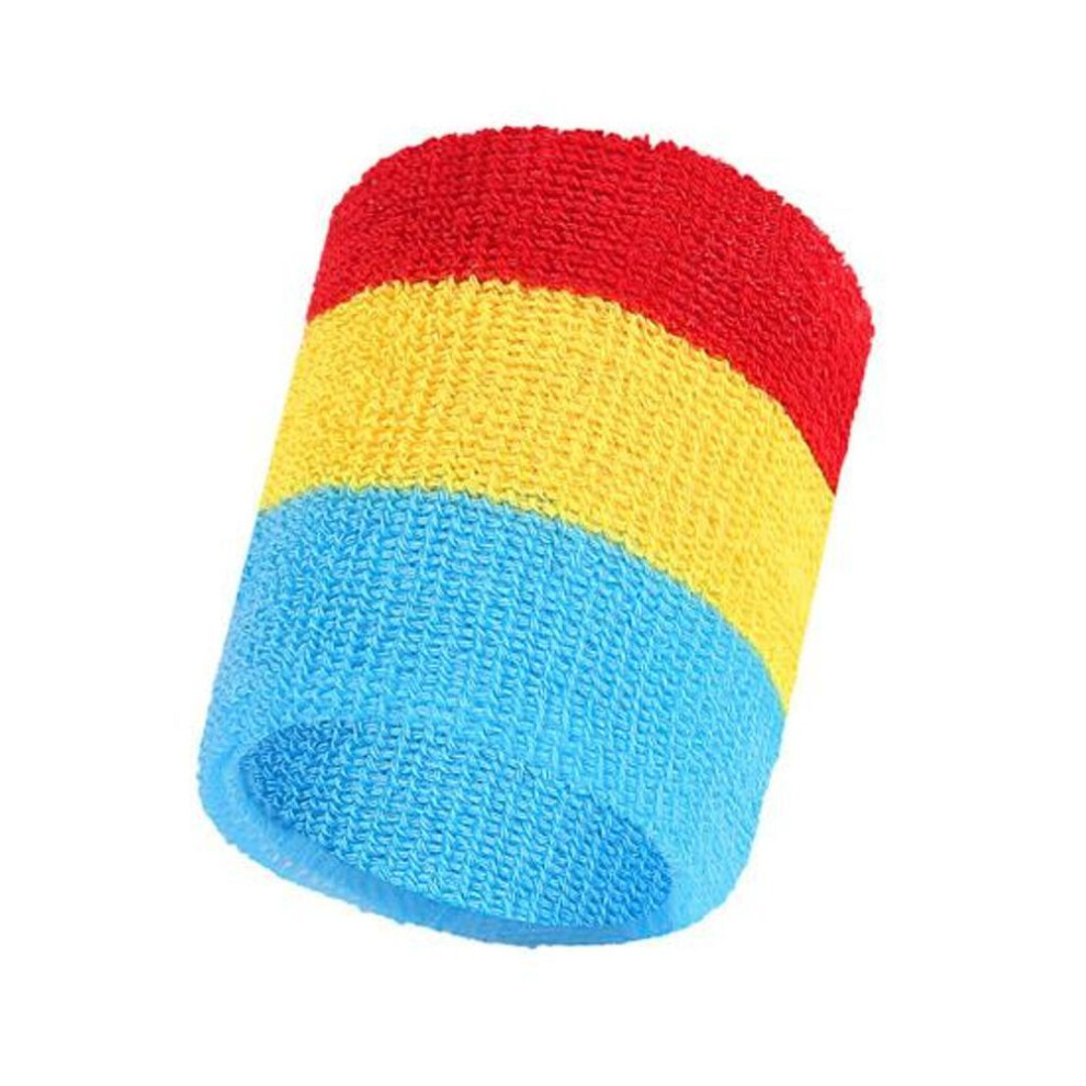 (sky blue) Sports Wristband Rainbow Striped Sweatbands Wrist Support for Men Women Gym Sports Supplies Breathable Elastic Wrist Brace