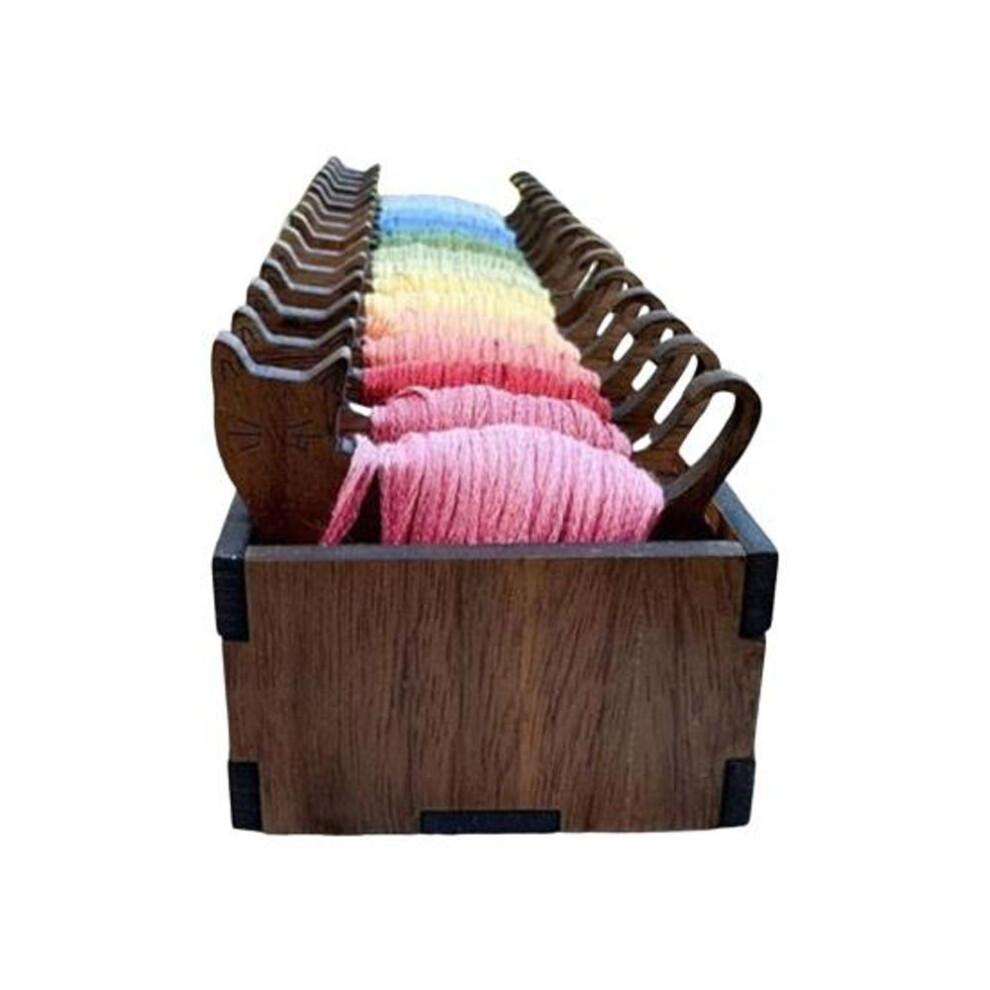(B) 15pcs Wooden Animal Floss Bobbin With Storage Box Bunny Cat Sheep Cross Stitch Bobbin Embroidery Thread Card Winding Plate Sewing Enthusiast Gift