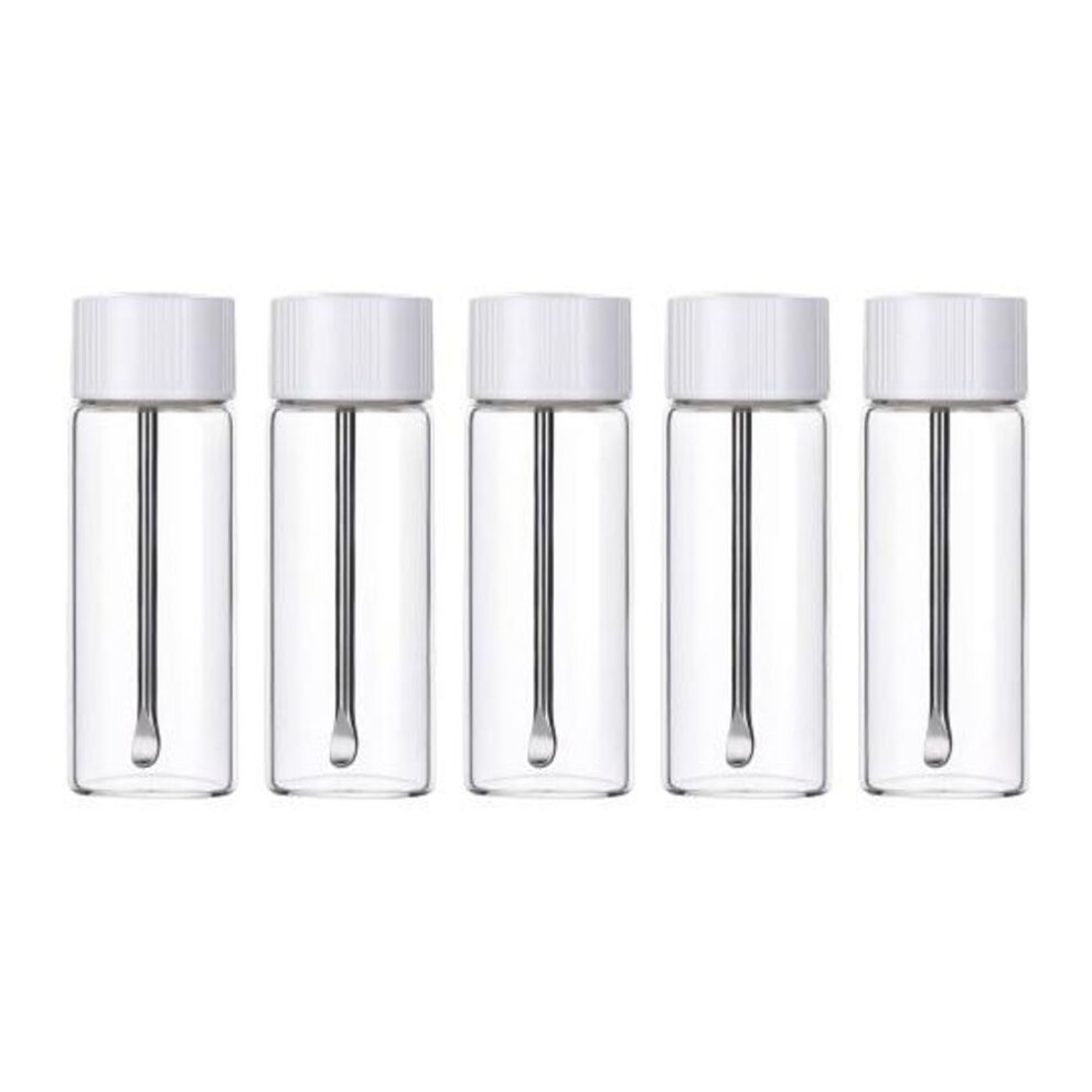 (clear, 5pcs) 5/10pcs Glass Powder Dispensing Bottles With Spoons Airtight Travel Spice Containers Portable Jar
