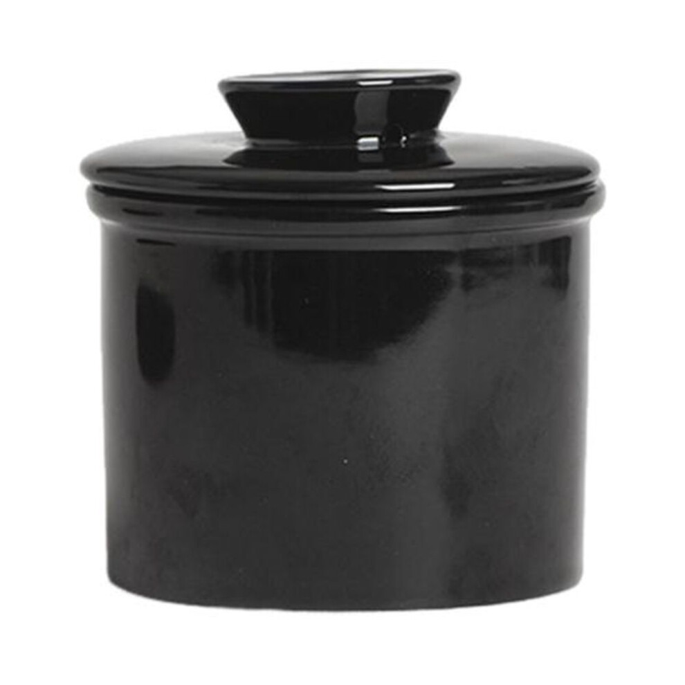 (black) French Butter Crock Ceramic Jar With Sealed Lid Solid Color Design Durable