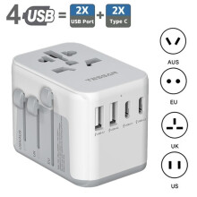 (gray, 2 USB-A & 2 USB-C) TESSAN Universal Travel Adapter International Plug Adaptor with USB A & Type C Ports, Worldwide Wall Charger for USA EU UK AU US