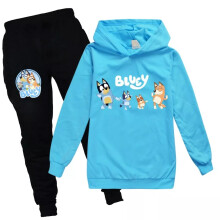 (Wathet Blue, 9-10 Years / 150cm) Kids Bingo Bluey Print Hoodie Trousers Suits Boys Hoody Pants Tracksuit 2-14Y