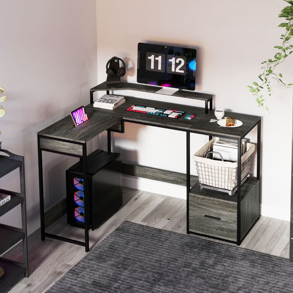 HOMCOM L Shaped Desk, Computer Table with Liftable Desktop, Charcoal Grey-image-OPC-PFWZJKW-NEW