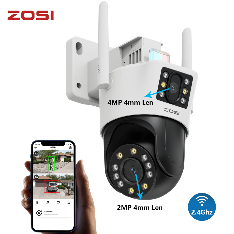 ZOSI 6MP Dual Lens WiFi Security Camera Auto Tracking ColorVu