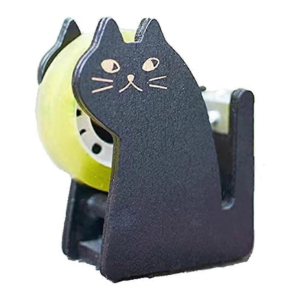 (As Show, One Size) Cute Cat Tape Dispenser, Vintage Wooden Tape Cutter(Tape Not Included, Black) 5093442619508