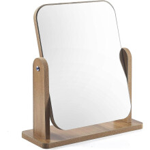 (As show, One size) Vanity Mirror Wood Desk Mirror Makeup Mirror Dressing Table Mirror 360 Swivel Desktop Mirror