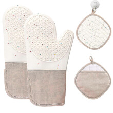 (As show, One size) Oven Gloves Heat Resistant, Silicone with Cotton Double Oven Mitts,BBQ Gloves