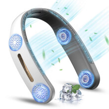 (As show, One size) Wearable Portable Silent Neck Fan, 4 Core Powerful Power Cooling Hanging Neck Fan(White)