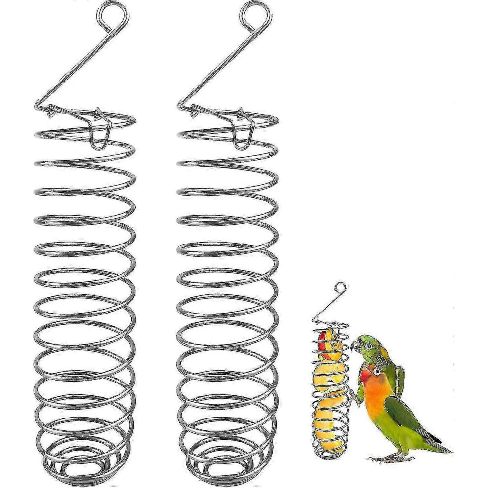Parrot Bird Feeder Stainless Steel Parrot Hanging Fruit Dispenser Vegetable Holder Millet, Bird Cage