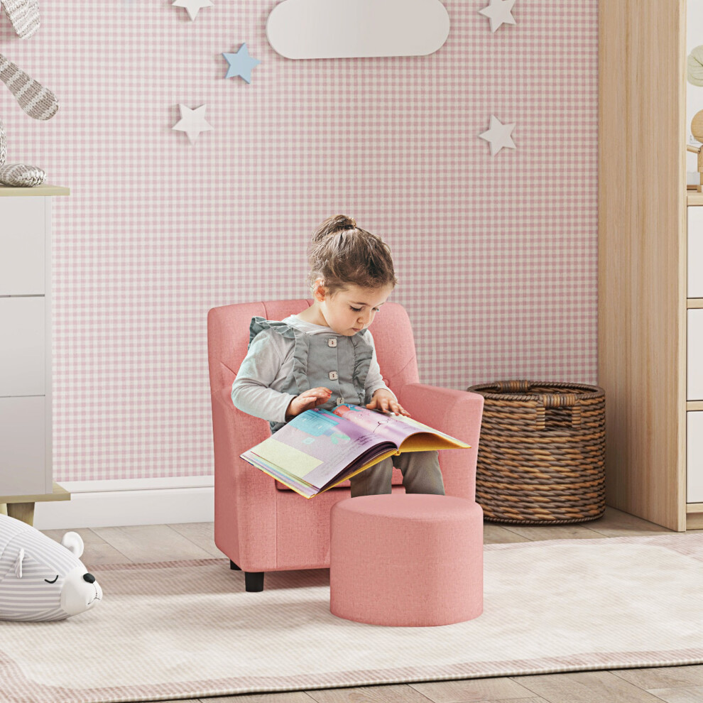 AIYAPLAY Kids Sofa Set with Footrest, Toddler Armchair Playroom Bedroom Pink