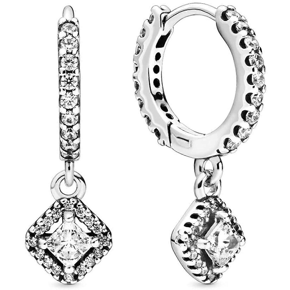 Konhill (As Show, One Size) Timeless Women's Sterling Square Sparkle Cubic Zirconia Hoop Earrings Silver