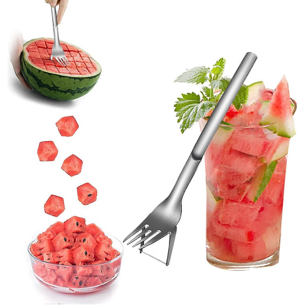 Konhill (As Show, One Size) Watermelon Slicer Fork Stainless Steel Cutter - Kids Fascinated Melon Cuber Cutting Tool - Carving And Cutting Utility Knife For H