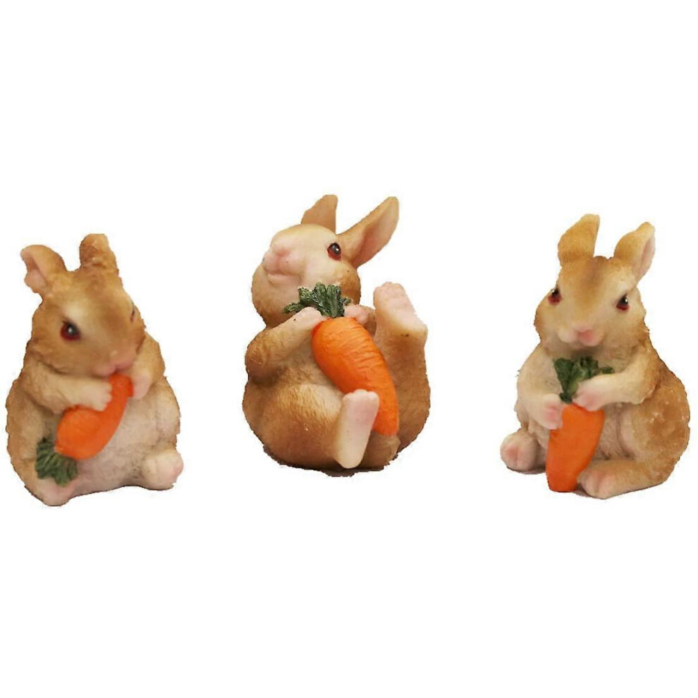 Konhill (As Show, One Size) 3 Pcs Miniature Bunnies Fairy Garden Accessories Rabbit Easter Bunnies Resin Ornaments Garden Bonsai Decoration Sculpture Statue F