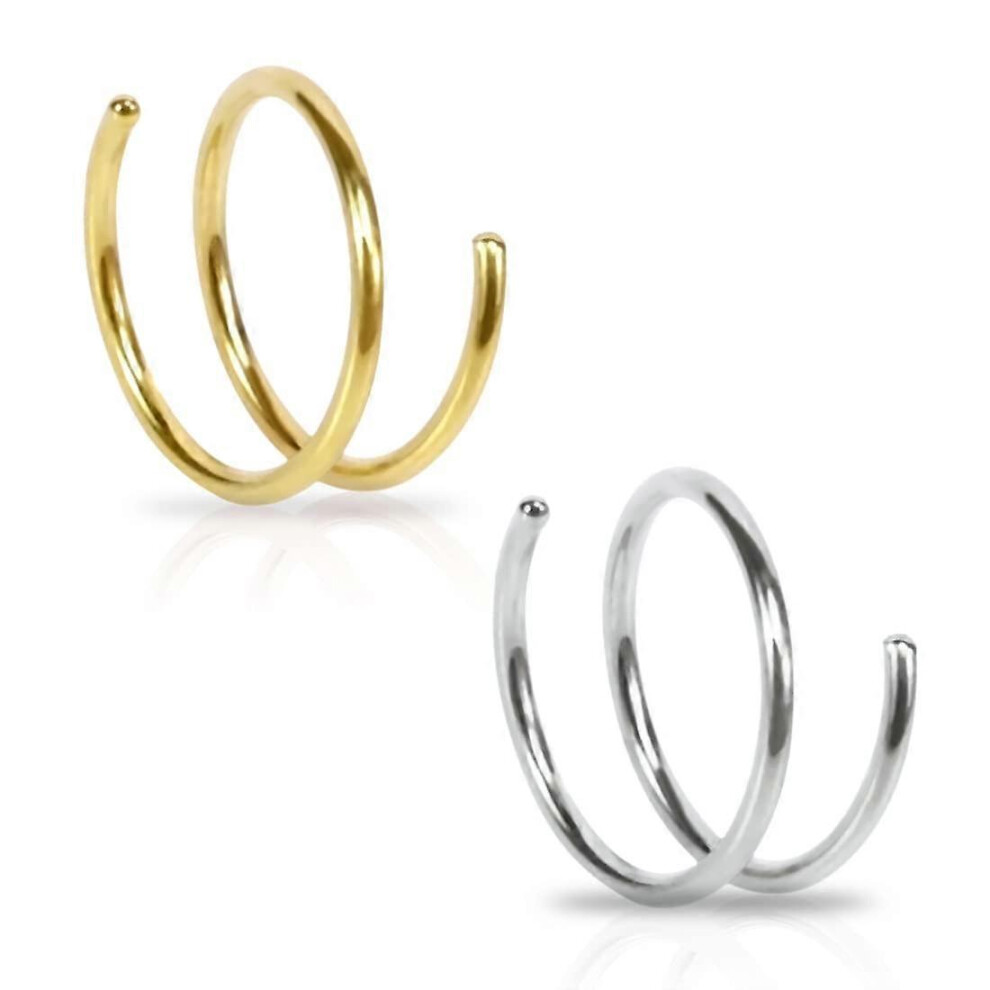 Konhill (Rose Gold And Silver, One Size) Double Nose Ring Hoop For Single Piercing 20 Gauge Handmade Nose Hoop 2Pieces Double Nose Ring Spiral Twist Double Ho